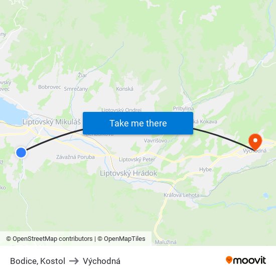 Bodice, Kostol to Východná map