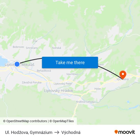 Ul. Hodžova, Gymnázium to Východná map