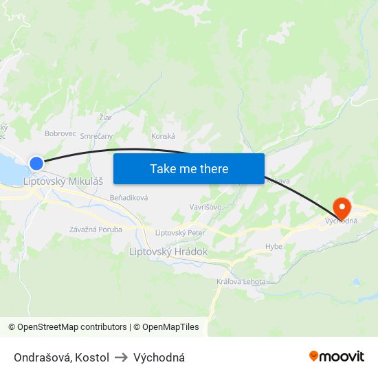 Ondrašová, Kostol to Východná map