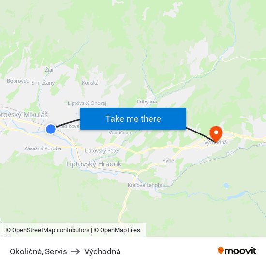 Okoličné, Servis to Východná map