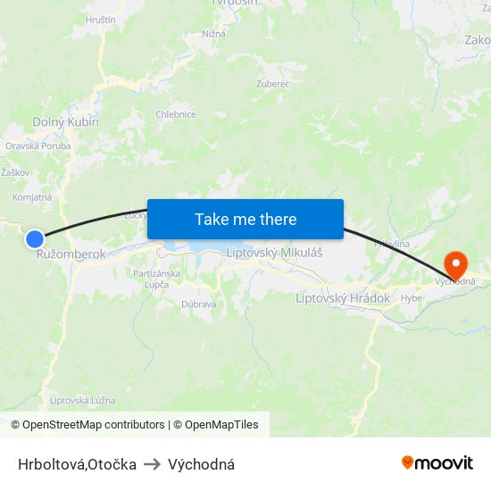 Hrboltová,Otočka to Východná map