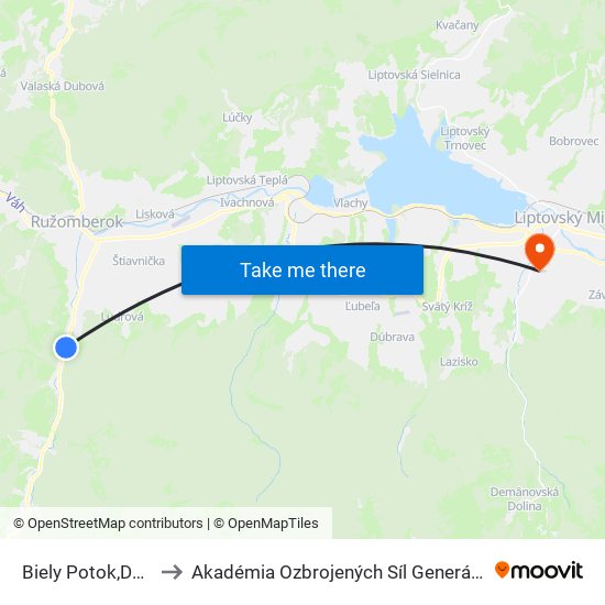 Biely Potok,Do Uhliska to Akadémia Ozbrojených Síl Generála M.R. Štefánika map