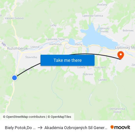 Biely Potok,Do Uhliska 2 to Akadémia Ozbrojených Síl Generála M.R. Štefánika map