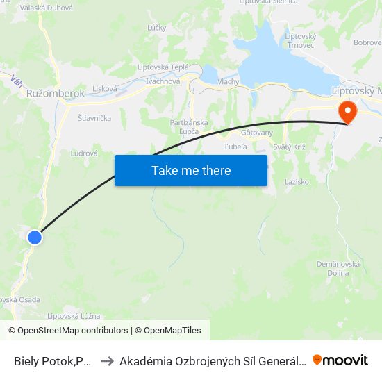 Biely Potok,Podsuchá to Akadémia Ozbrojených Síl Generála M.R. Štefánika map