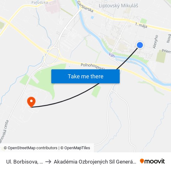 Ul. Borbisova, Bytovky to Akadémia Ozbrojených Síl Generála M.R. Štefánika map