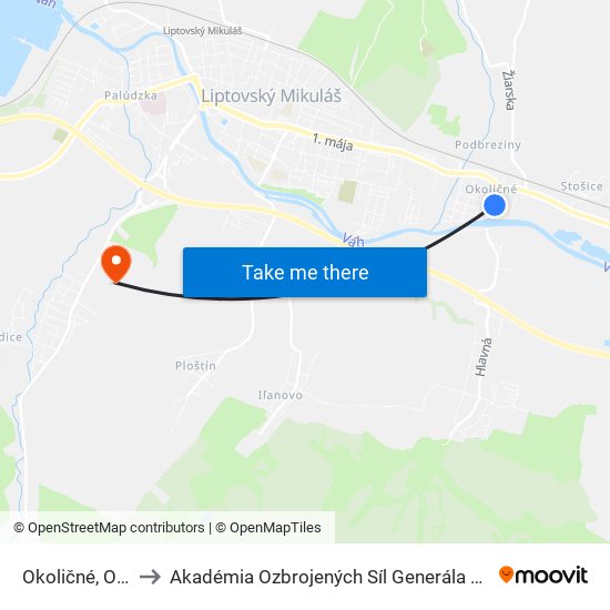 Okoličné, Otočka to Akadémia Ozbrojených Síl Generála M.R. Štefánika map