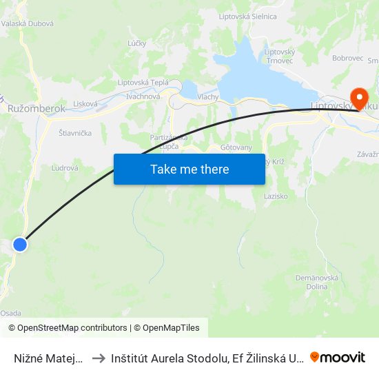 Nižné Matejkové to Inštitút Aurela Stodolu, Ef Žilinská Univerzita map