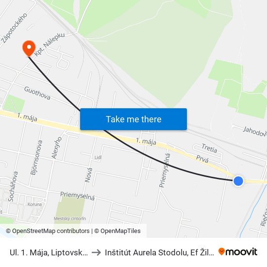 Ul. 1. Mája, Liptovská Mliekareň to Inštitút Aurela Stodolu, Ef Žilinská Univerzita map