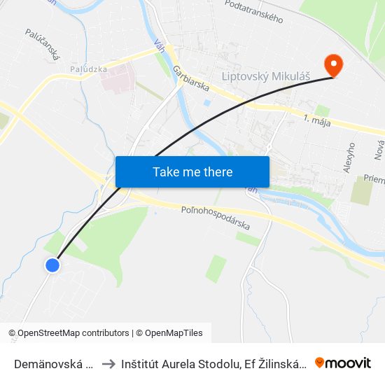 Demänovská Cesta to Inštitút Aurela Stodolu, Ef Žilinská Univerzita map