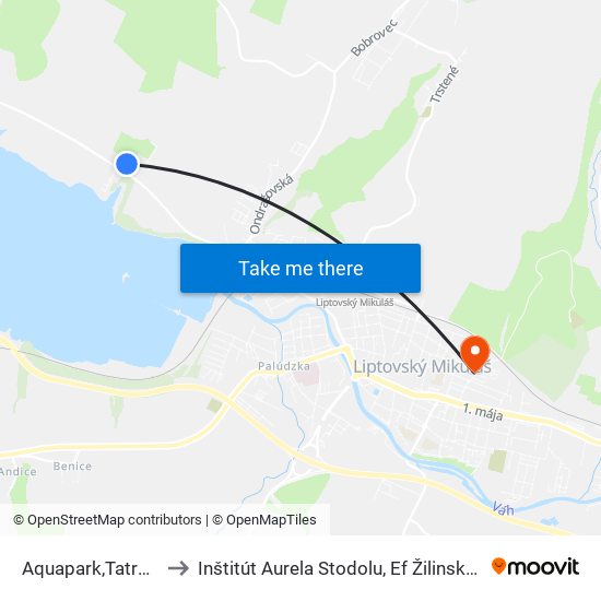 Aquapark,Tatralandia to Inštitút Aurela Stodolu, Ef Žilinská Univerzita map