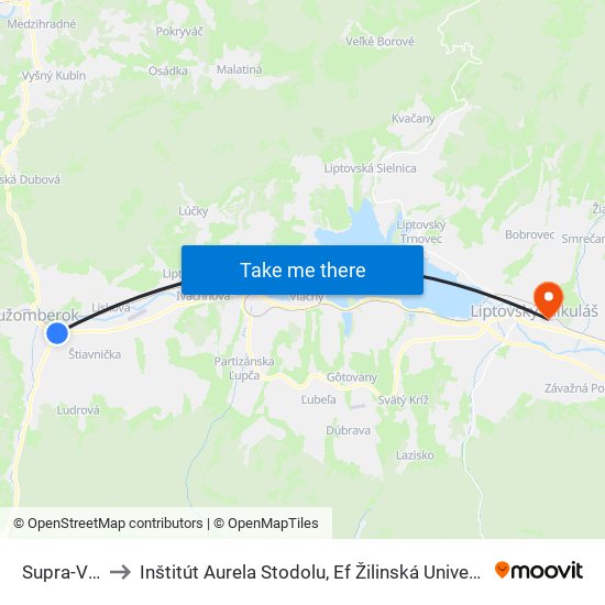 Supra-Vily to Inštitút Aurela Stodolu, Ef Žilinská Univerzita map