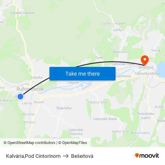 Kalvária,Pod Cintorínom to Bešeňová map