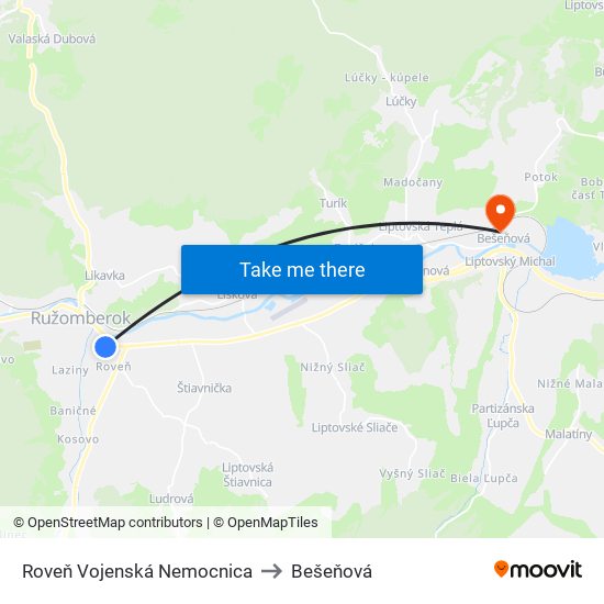 Roveň Vojenská Nemocnica to Bešeňová map