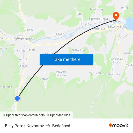 Biely Potok Kovostav to Bešeňová map