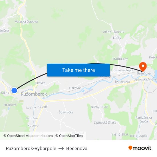 Ružomberok-Rybárpole to Bešeňová map