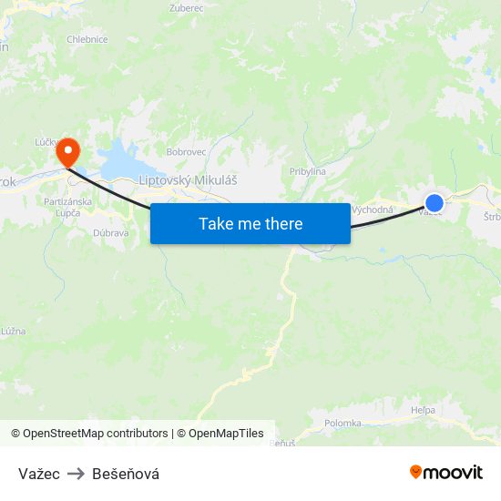 Važec to Bešeňová map