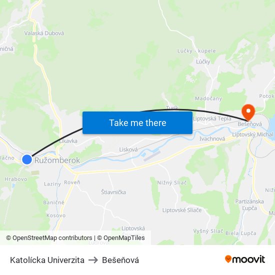 Katolícka Univerzita to Bešeňová map