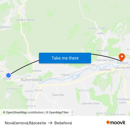 Nováčernová,Rázcestie to Bešeňová map