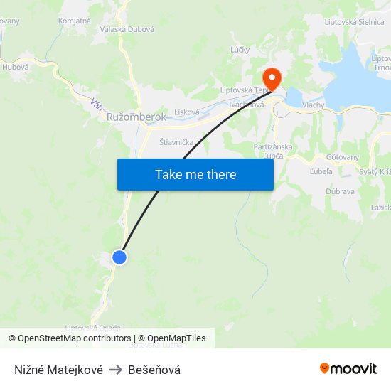 Nižné Matejkové to Bešeňová map