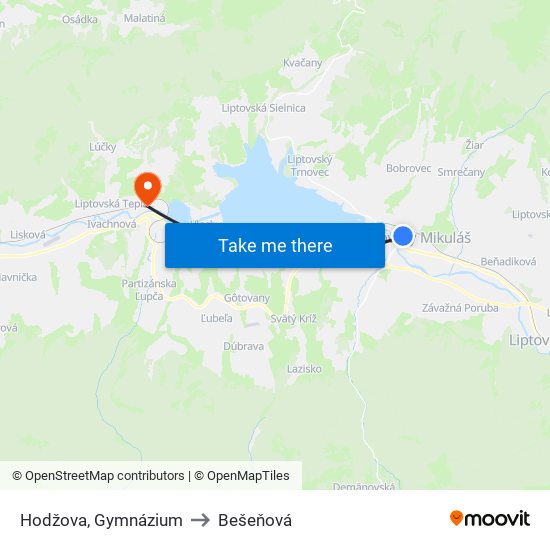 Hodžova, Gymnázium to Bešeňová map