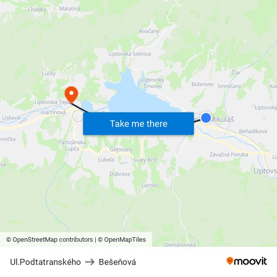 Ul.Podtatranského to Bešeňová map