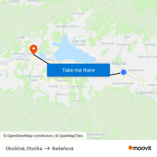 Okoličné, Otočka to Bešeňová map