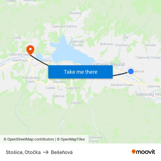 Stošice, Otočka to Bešeňová map