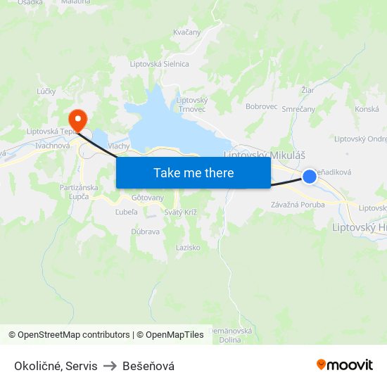 Okoličné, Servis to Bešeňová map