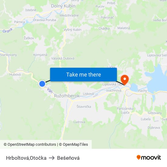 Hrboltová,Otočka to Bešeňová map