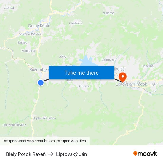 Biely Potok,Raveň to Liptovský Ján map