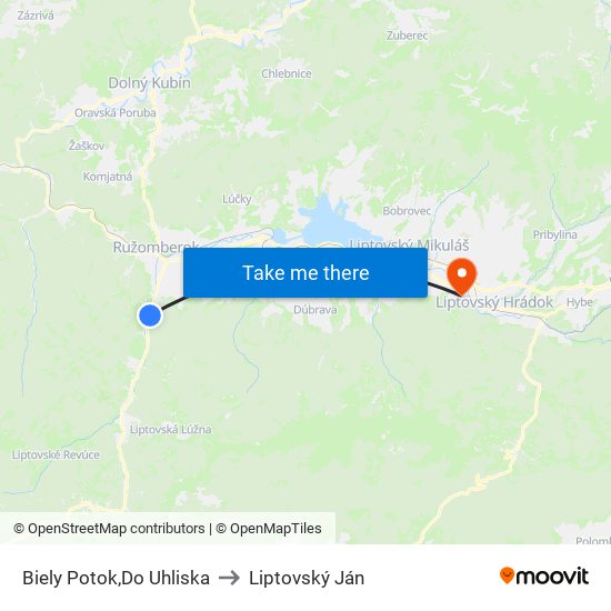 Biely Potok,Do Uhliska to Liptovský Ján map