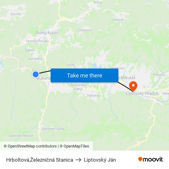 Hrboltová,Železničná Stanica to Liptovský Ján map