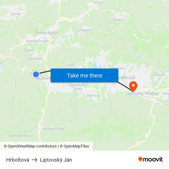 Hrboltová to Liptovský Ján map