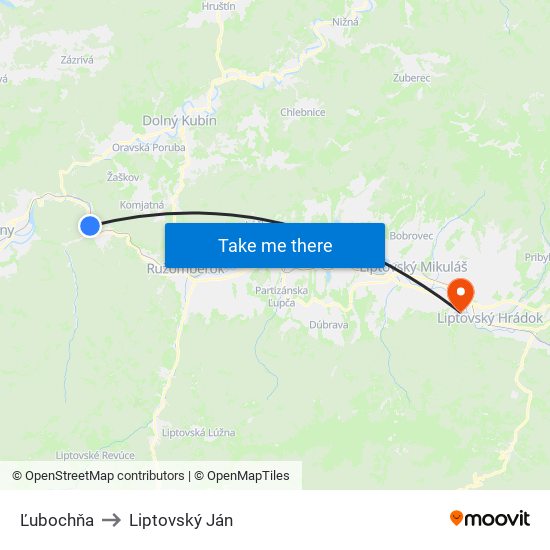 Ľubochňa to Liptovský Ján map