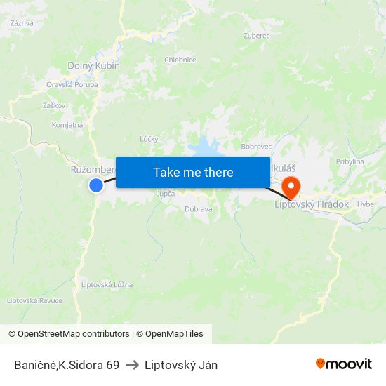 Baničné,K.Sidora 69 to Liptovský Ján map