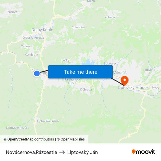 Nováčernová,Rázcestie to Liptovský Ján map