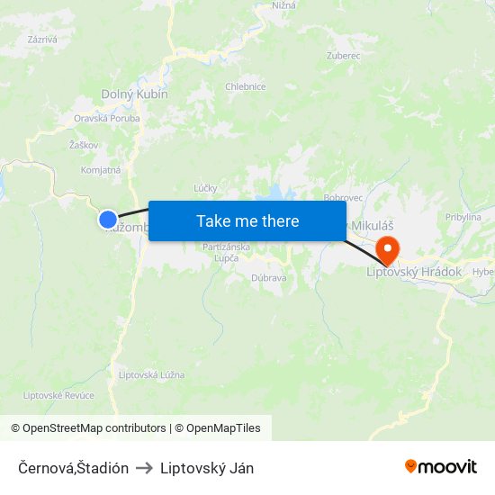 Černová,Štadión to Liptovský Ján map