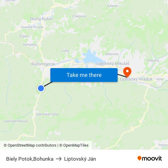 Biely Potok,Bohunka to Liptovský Ján map