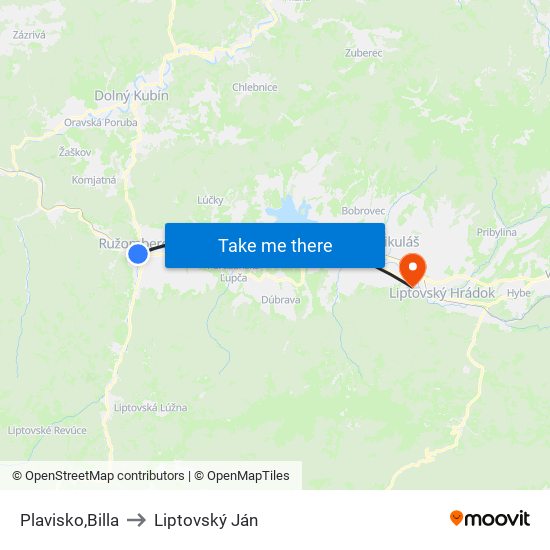 Plavisko,Billa to Liptovský Ján map