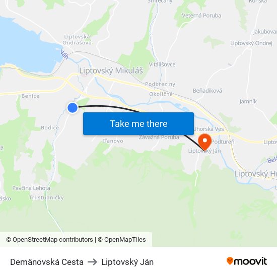 Demänovská Cesta to Liptovský Ján map
