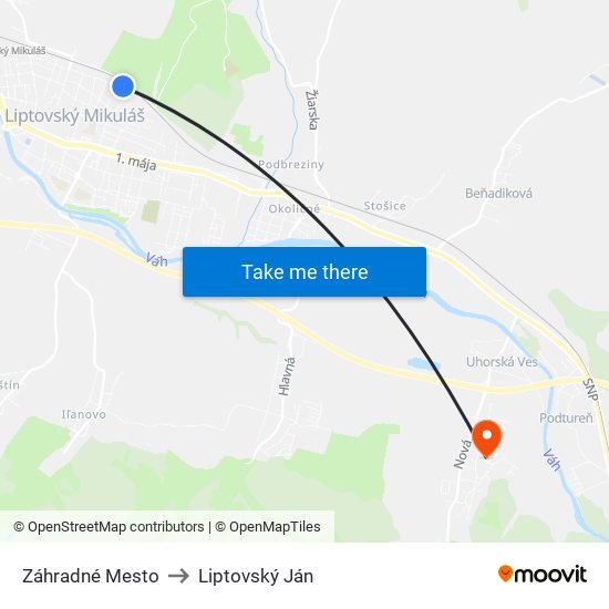 Záhradné Mesto to Liptovský Ján map