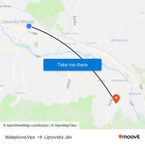 Nálepkova,Vps to Liptovský Ján map