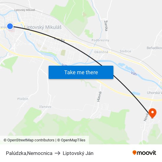 Palúdzka,Nemocnica to Liptovský Ján map