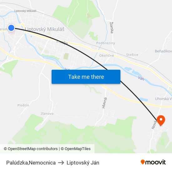 Palúdzka,Nemocnica to Liptovský Ján map