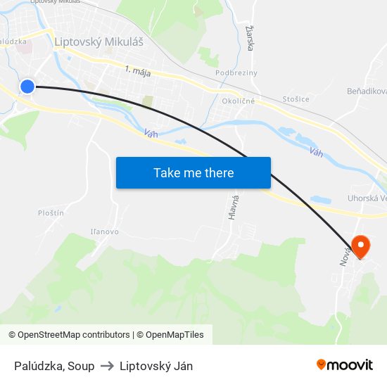 Palúdzka, Soup to Liptovský Ján map