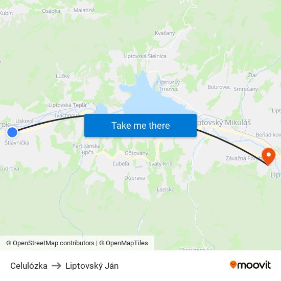 Celulózka to Liptovský Ján map