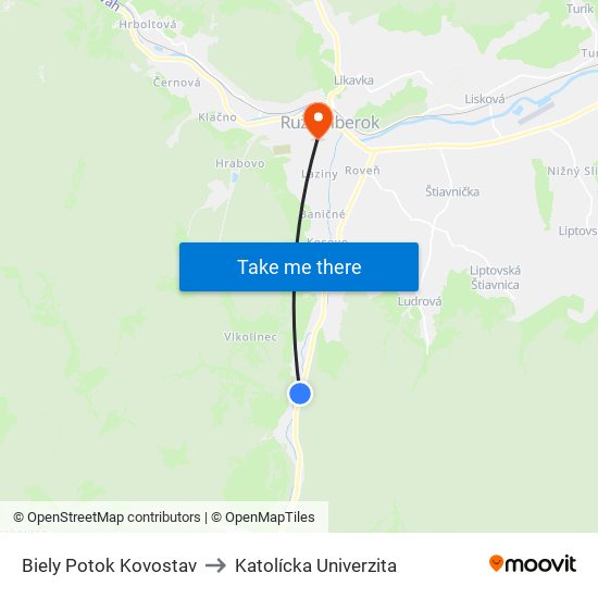 Biely Potok Kovostav to Katolícka Univerzita map