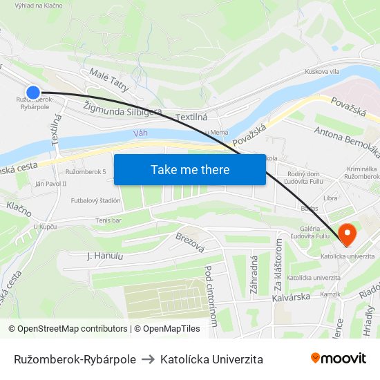Ružomberok-Rybárpole to Katolícka Univerzita map