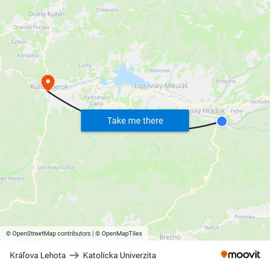 Kráľova Lehota to Katolícka Univerzita map