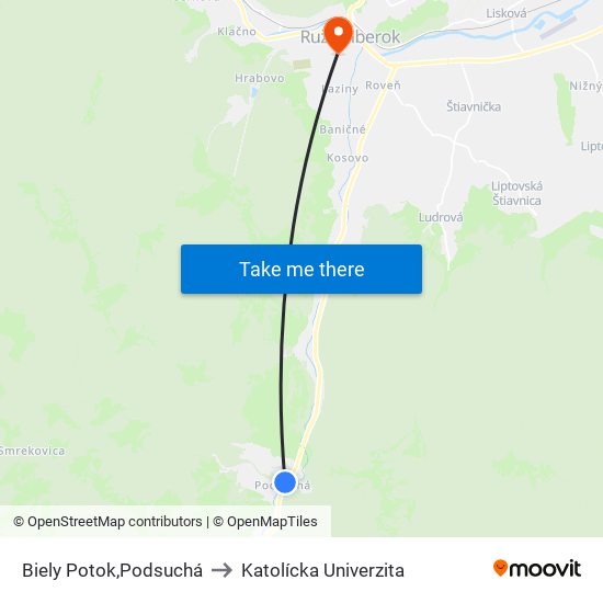 Biely Potok,Podsuchá to Katolícka Univerzita map